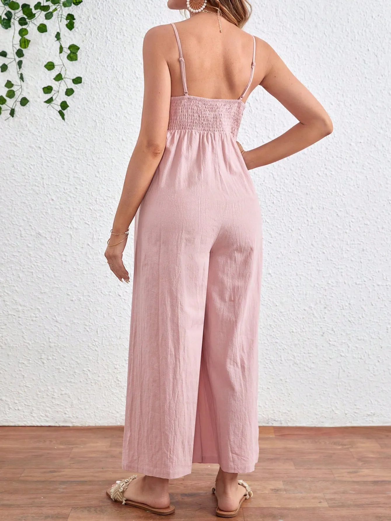 Maternity Knot Front Hollow Out Wide Leg Jumpsuit With Straps