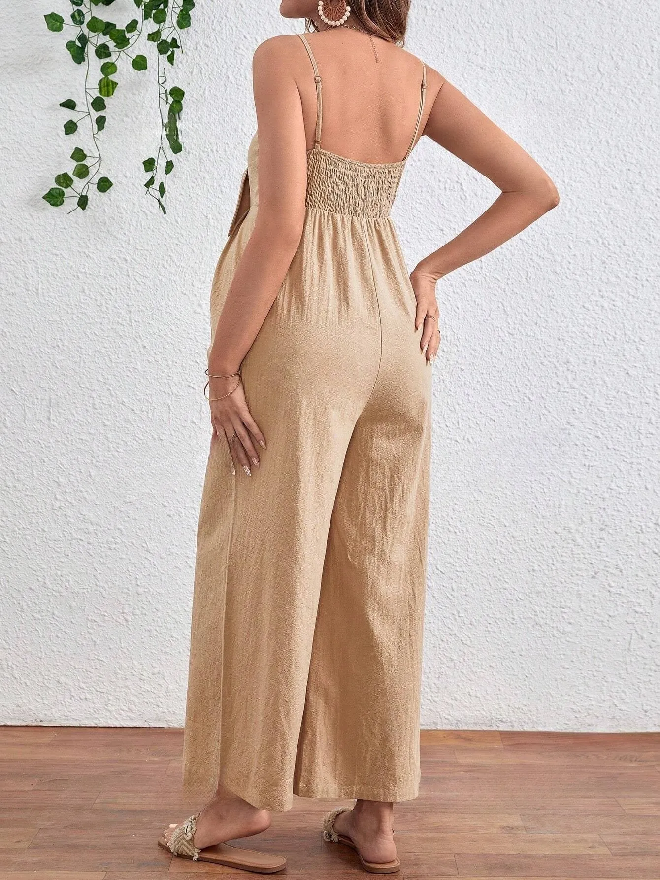 Maternity Knot Front Hollow Out Wide Leg Jumpsuit With Straps