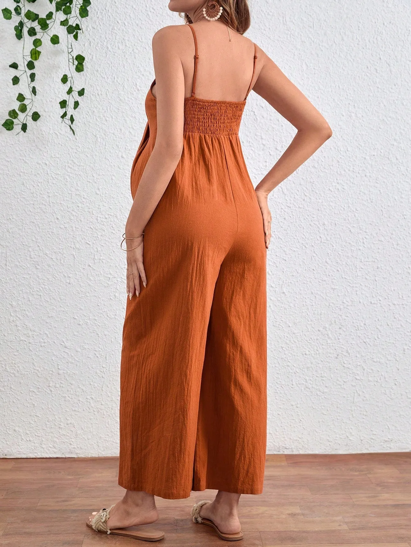 Maternity Knot Front Hollow Out Wide Leg Jumpsuit With Straps