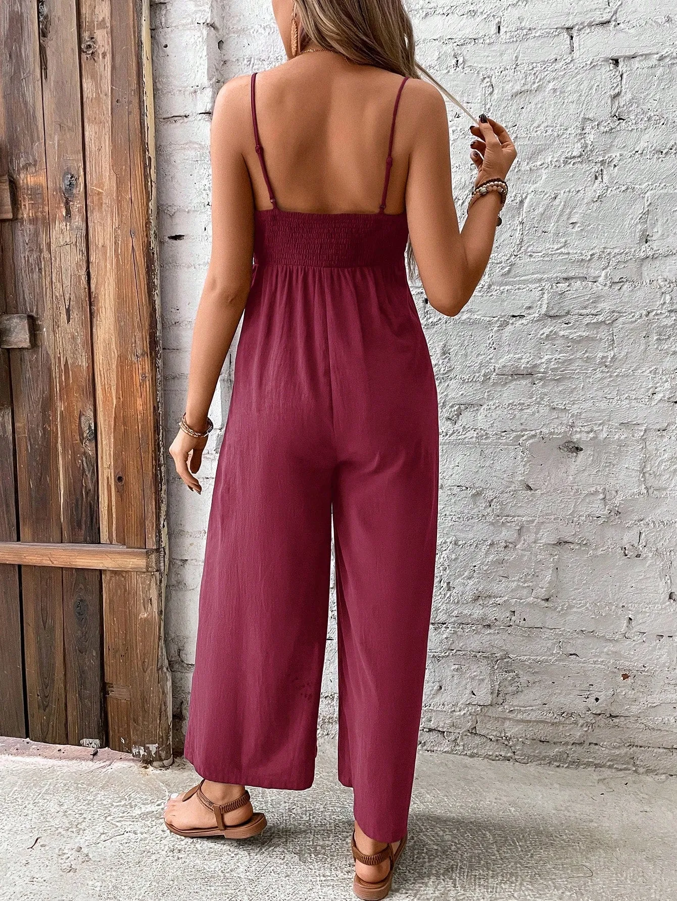 Maternity Knot Front Hollow Out Wide Leg Jumpsuit With Straps