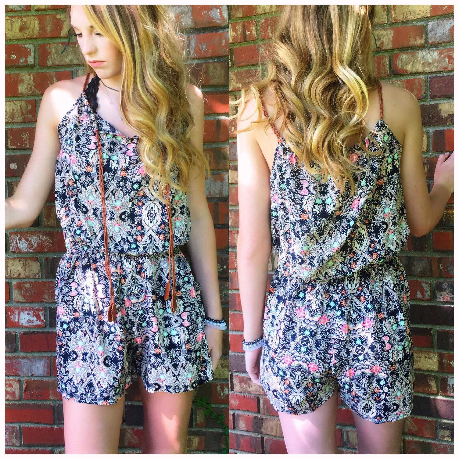 Mosaic Print Romper in Corals Sleeveless