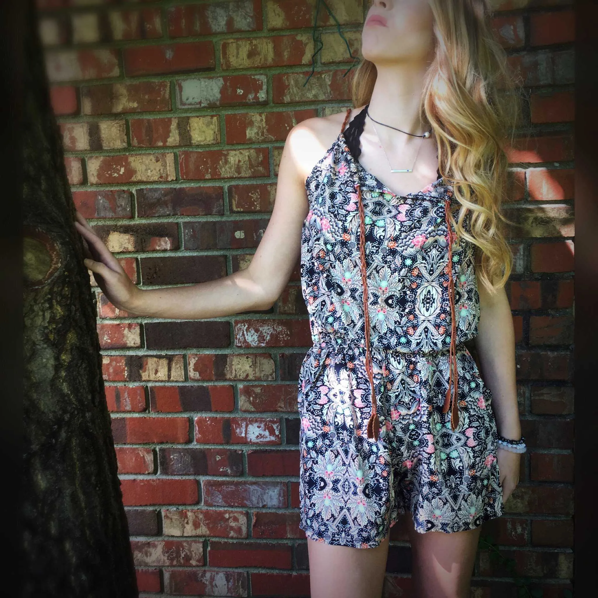 Mosaic Print Romper in Corals Sleeveless