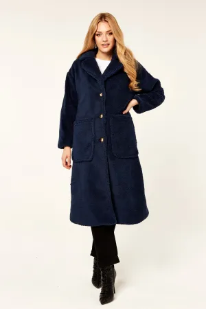 Navy Longline Teddy Coat