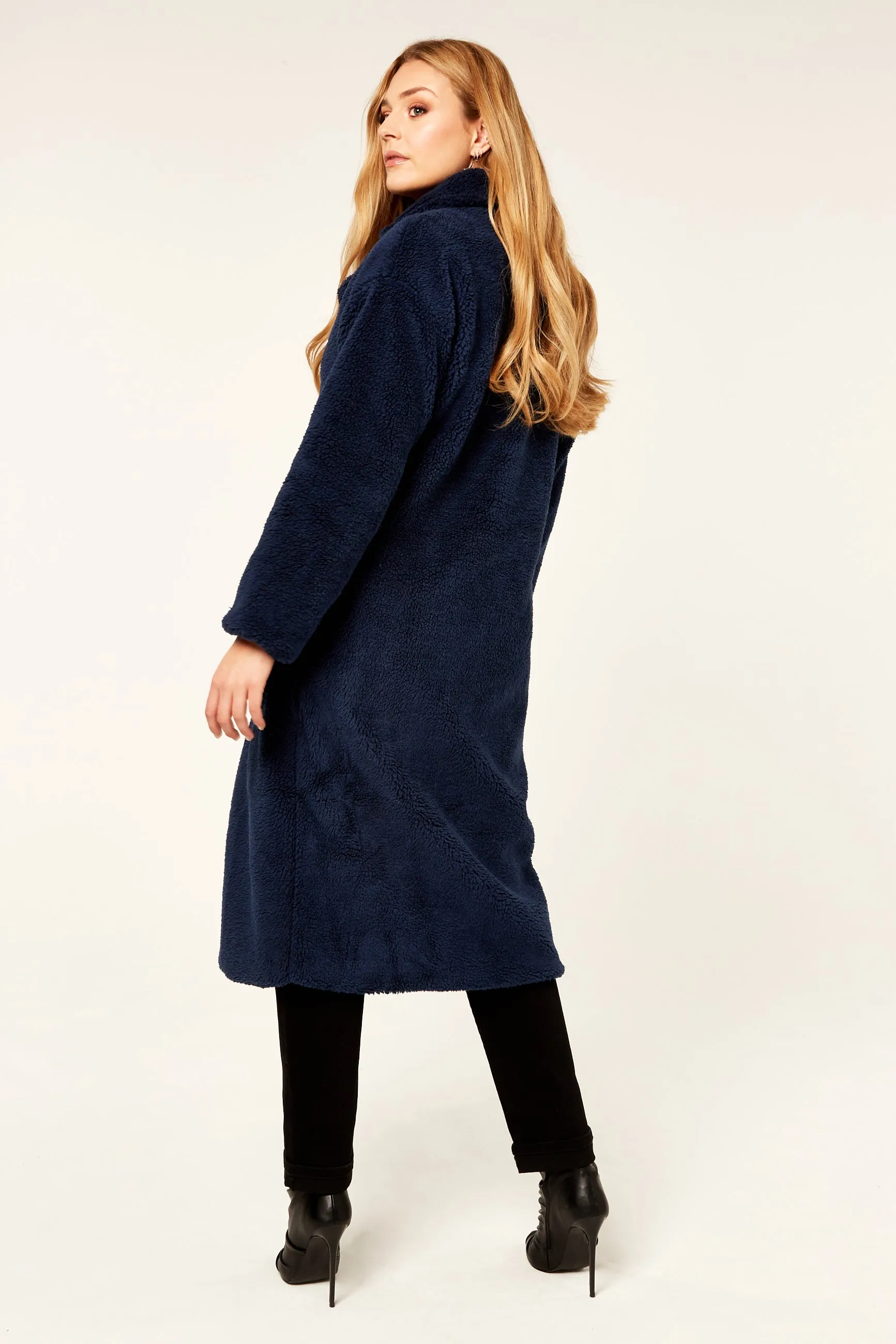 Navy Longline Teddy Coat