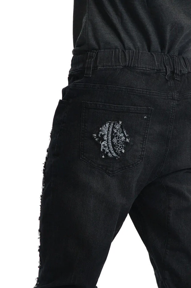 Paisley Distressed Denim Jogger Pants