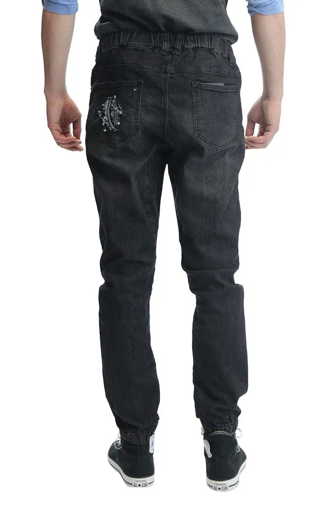 Paisley Distressed Denim Jogger Pants