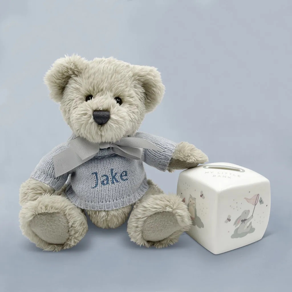 Personalised Blue Berkeley Bear and Little Love Money Box