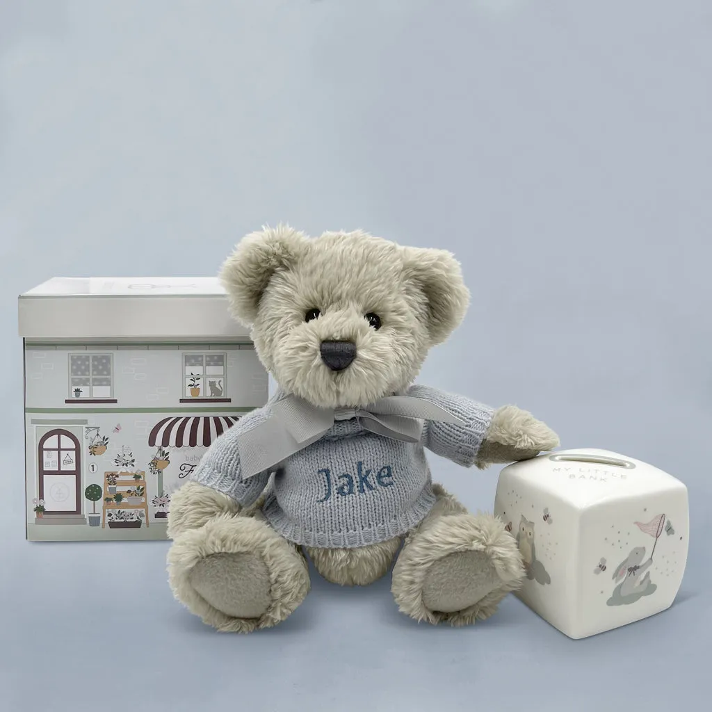 Personalised Blue Berkeley Bear and Little Love Money Box