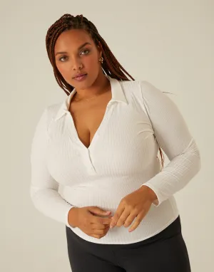 Plus Size Half Button Long Sleeve Top