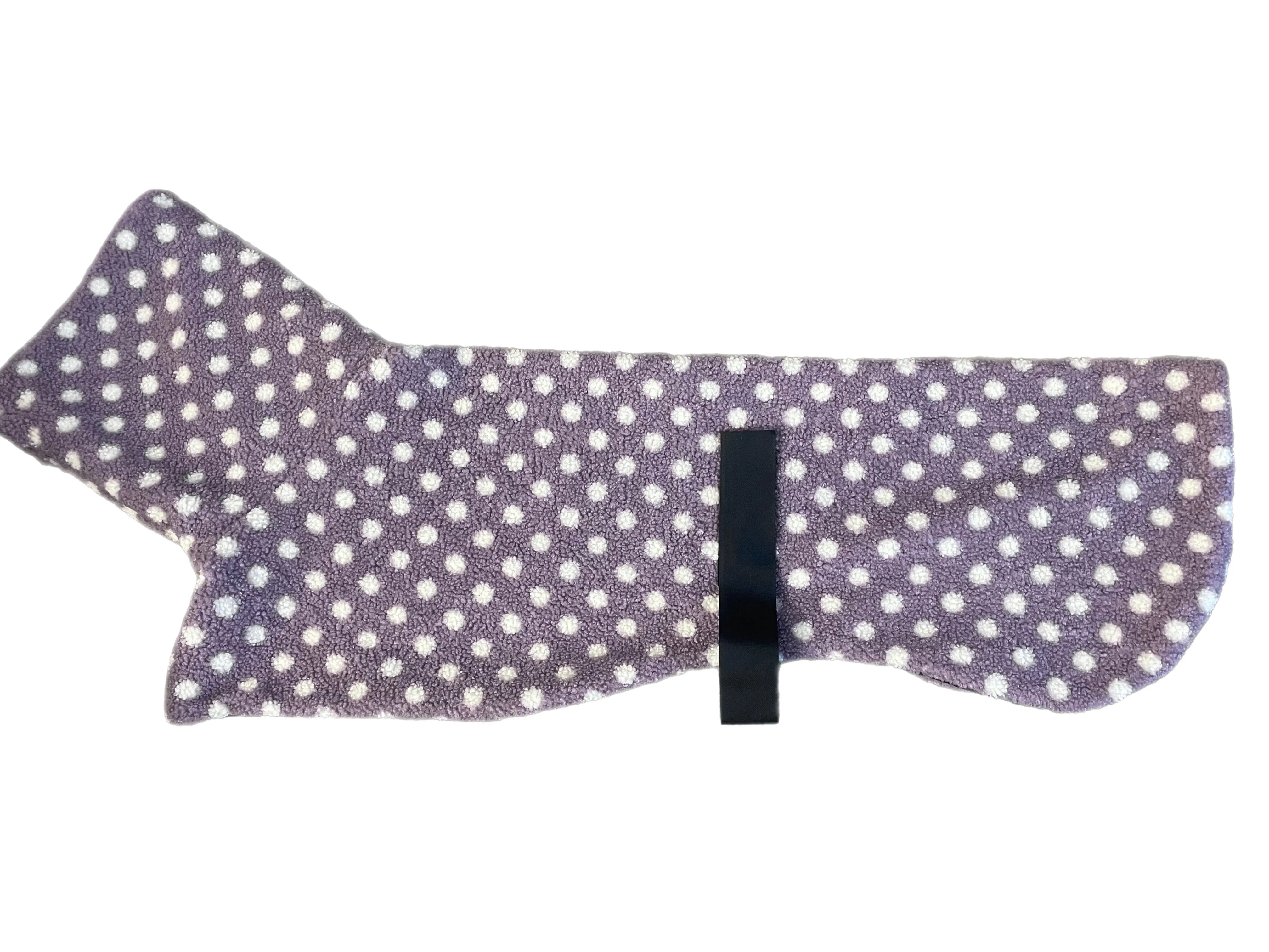 Purple Polka dot print Teddy fleece deluxe style greyhound coat with snuggly wide neck roll