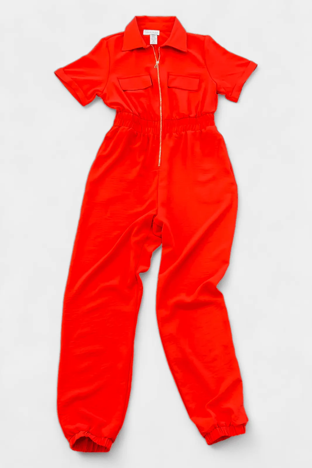 Red Front Zipper Jumpsuit