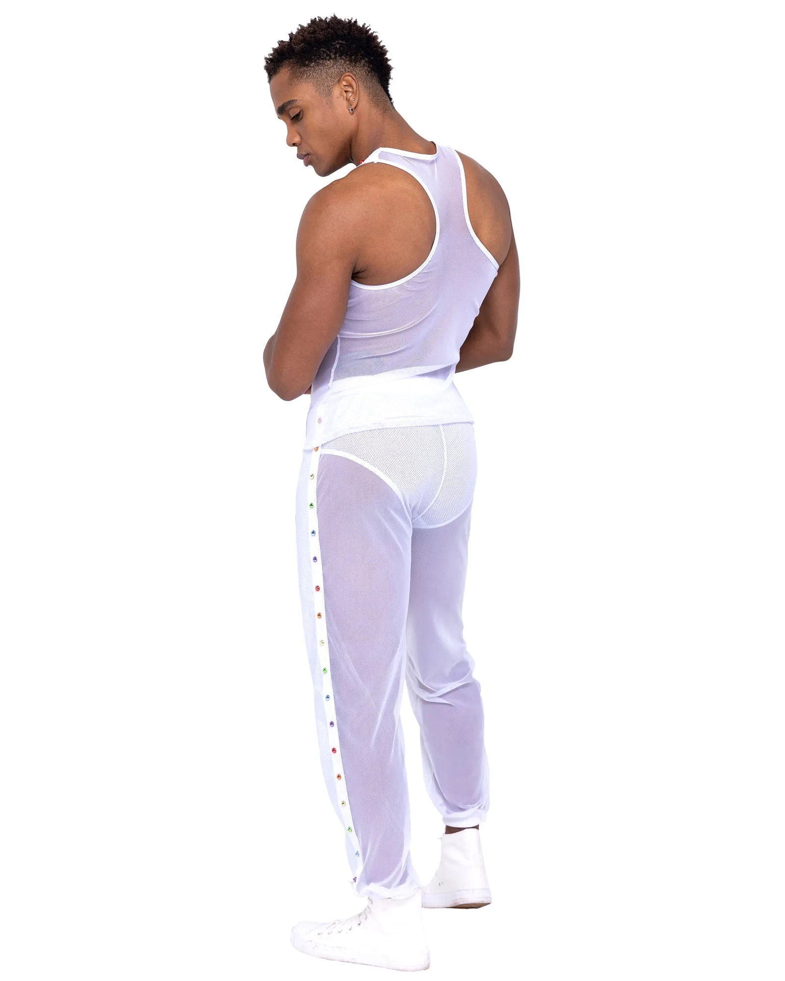 Roma Mens Pride Vinyl Mesh & Mesh Joggers - Rave & Festival Wear