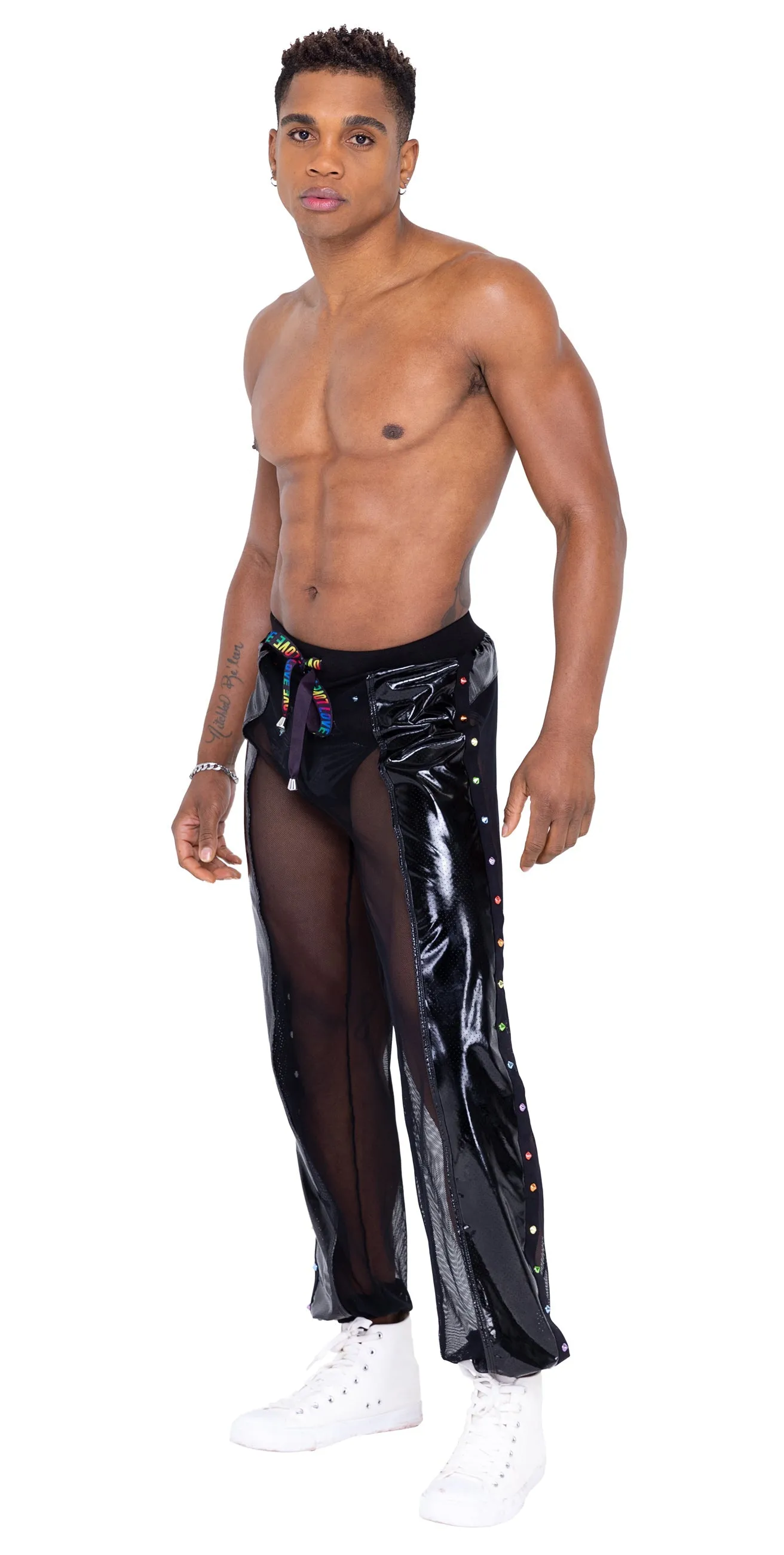 Roma Mens Pride Vinyl Mesh & Mesh Joggers - Rave & Festival Wear