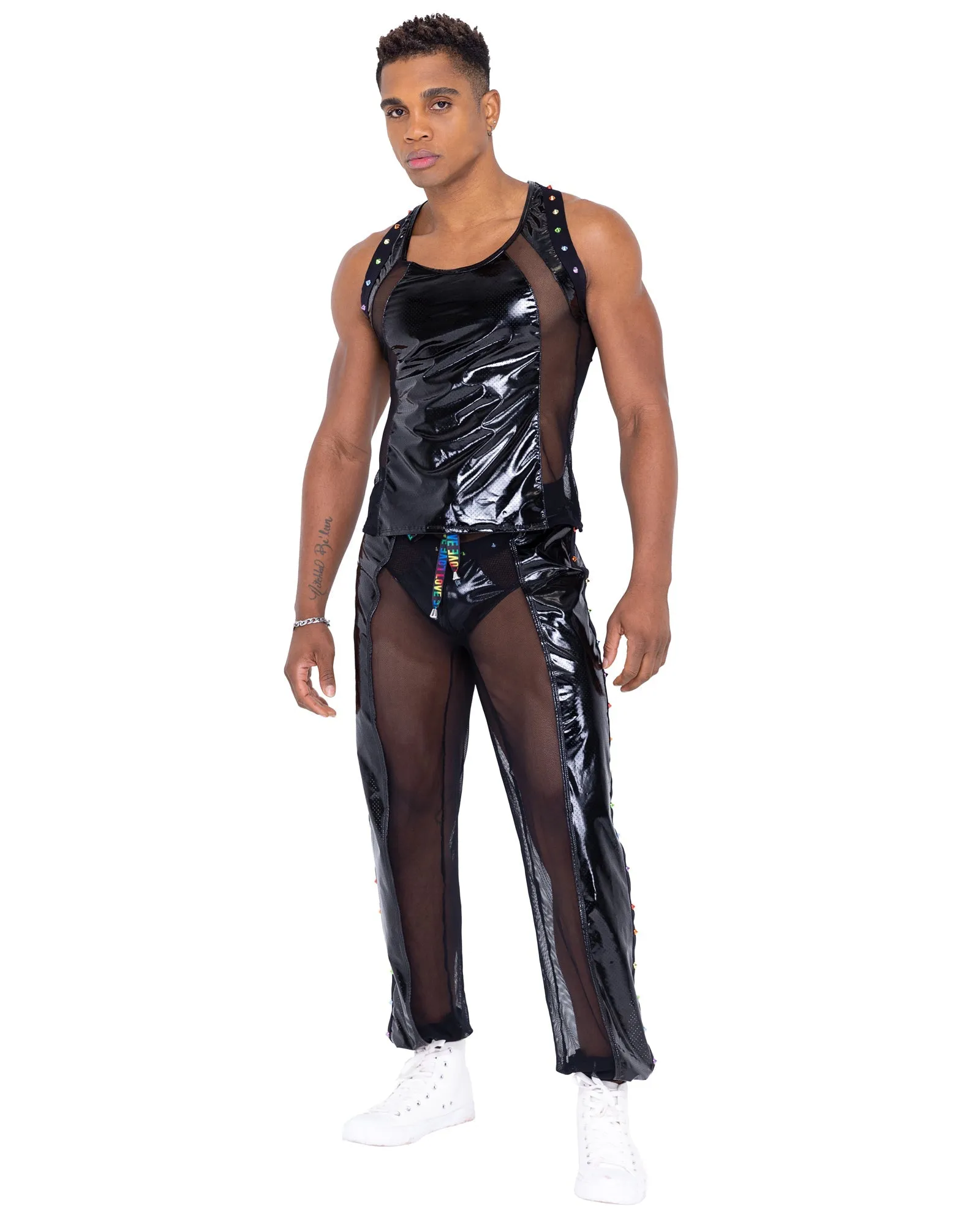 Roma Mens Pride Vinyl Mesh & Mesh Joggers - Rave & Festival Wear