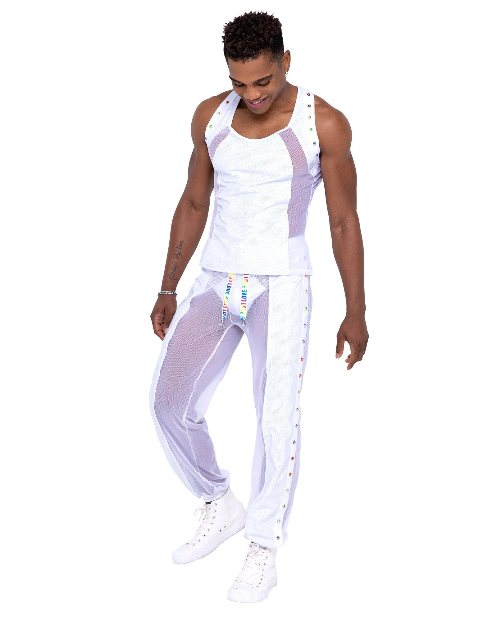 Roma Mens Pride Vinyl Mesh & Mesh Joggers - Rave & Festival Wear