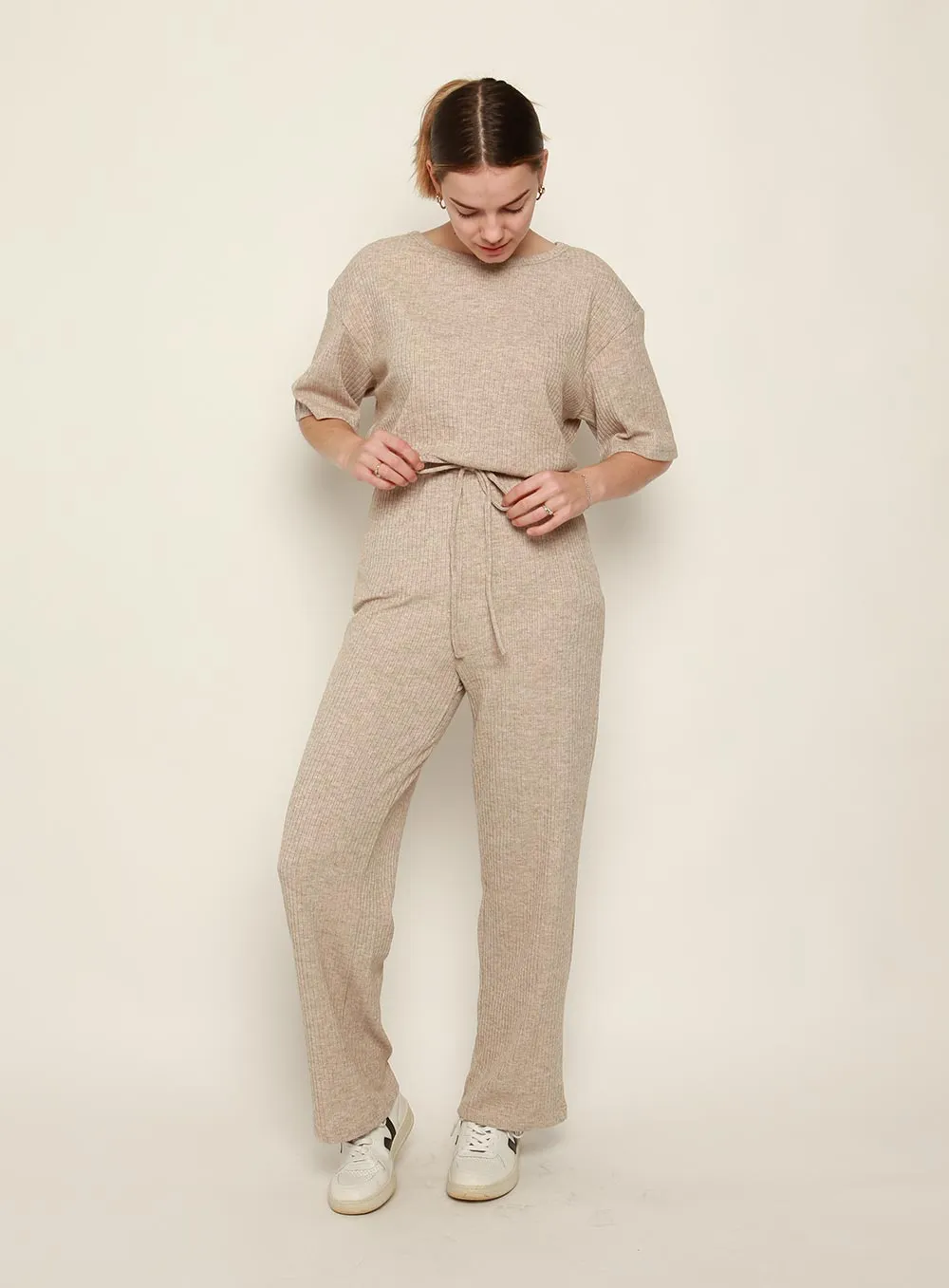 Selina Knit Pant Set-SAND