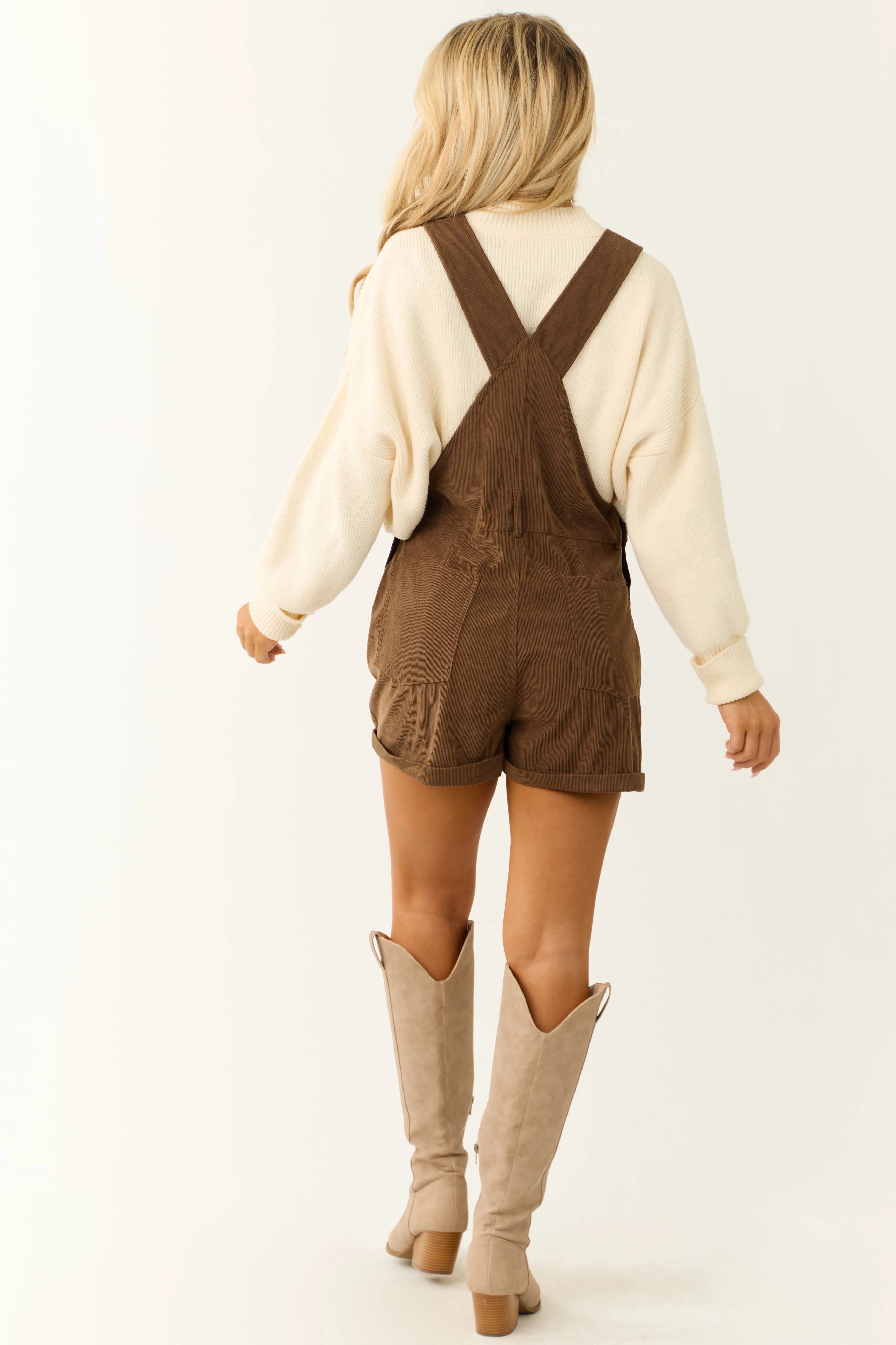 Sepia Corduroy Buckle Strap Overalls Romper