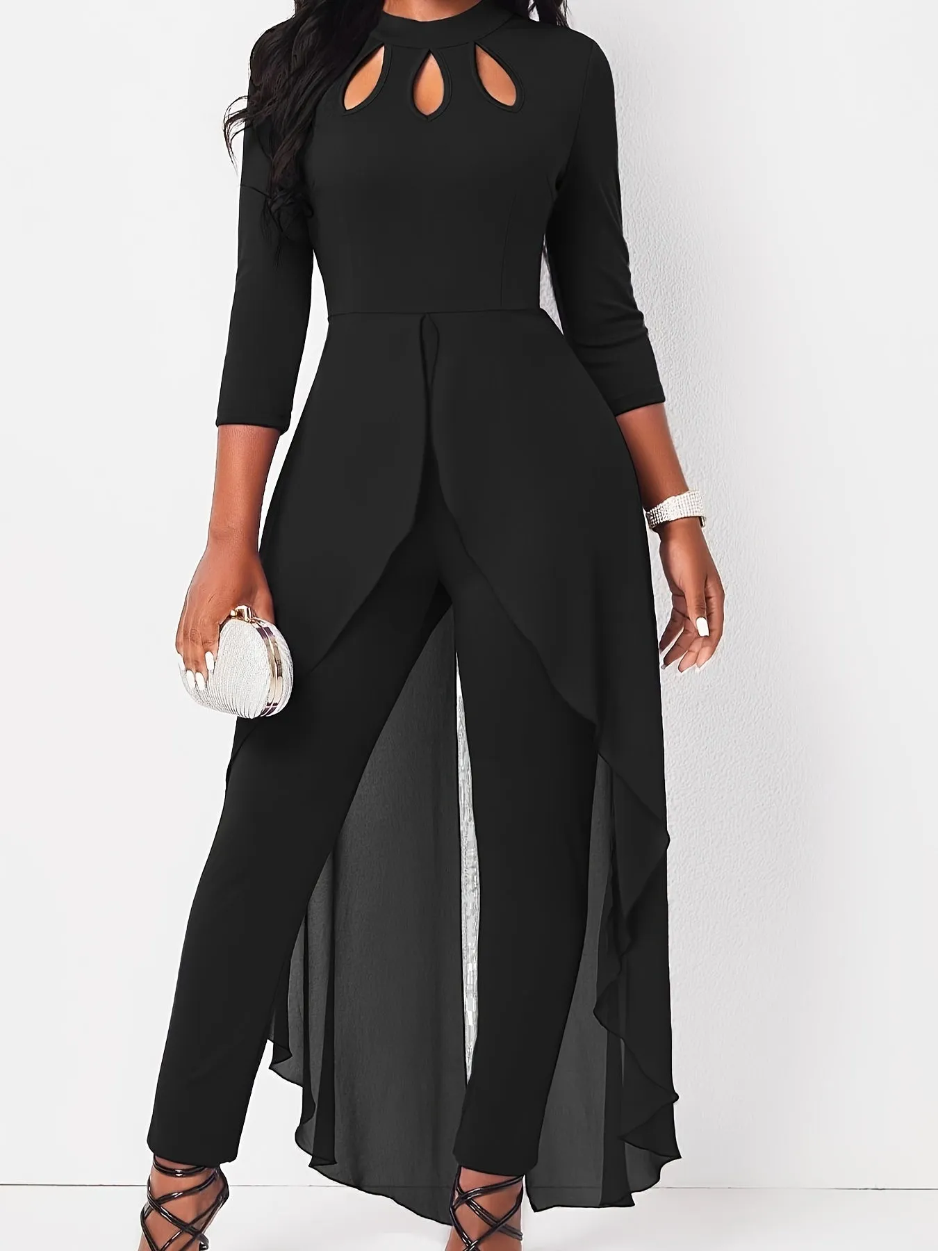 Style Women's Plus Solid Cut Out Half Sleeve Jumpsuit