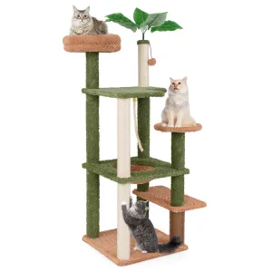 Tangkula Plant Cat Tree, 60 Inch Green Aesthetic Cat Tower with Sisal Scratching Posts