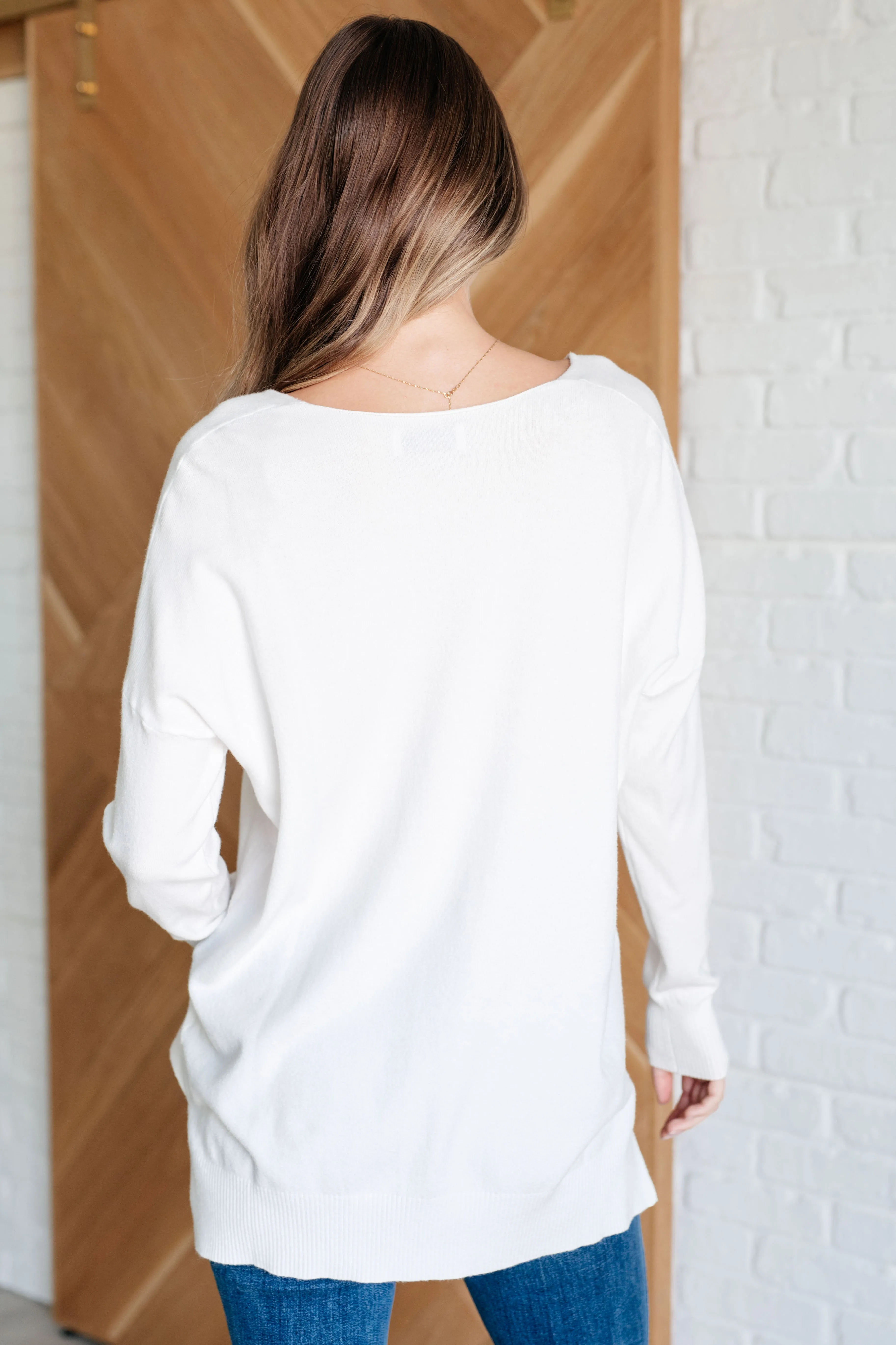 V-Neck Front Seam Sweater in Ivory