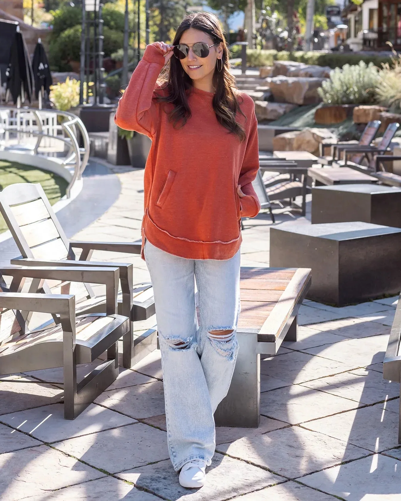 Vintage Washed Tunic Sweatshirt in Washed Orange by Grace & Lace (Ships in 1-2 Weeks)