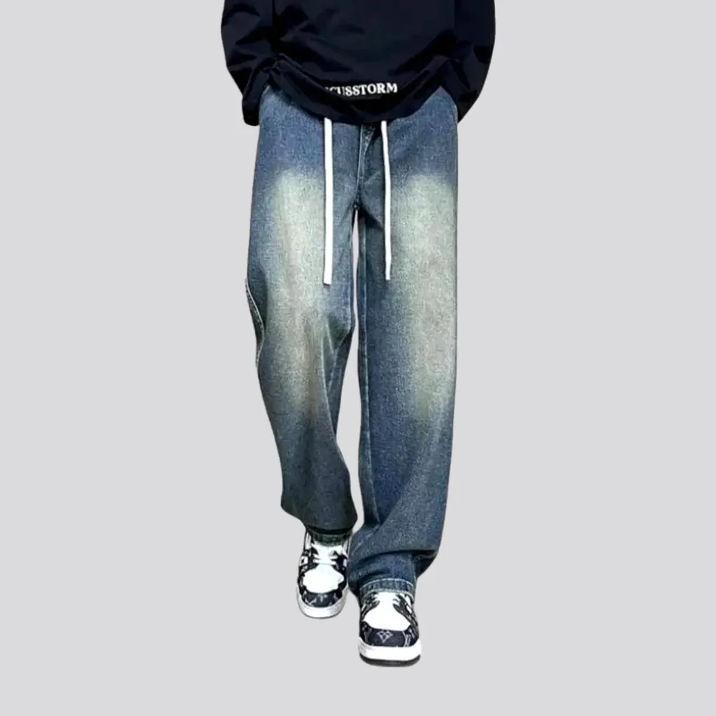 Washed out style slouchy fit men's jean joggers