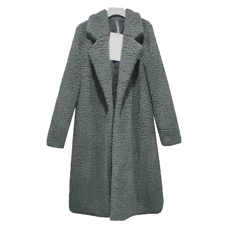 Women Plus Size Turn-down Collar Long Teddy Coat