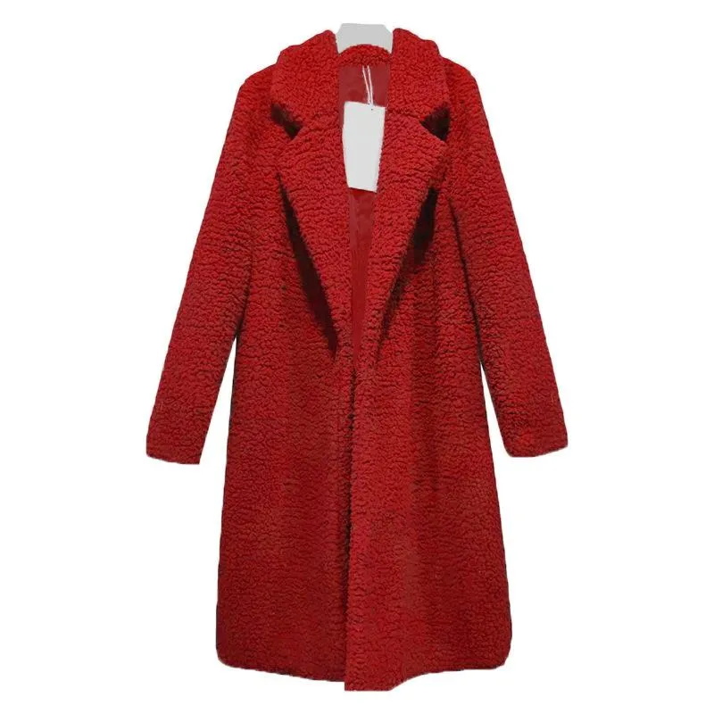 Women Plus Size Turn-down Collar Long Teddy Coat