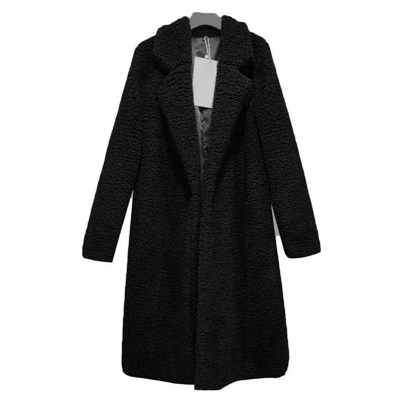 Women Plus Size Turn-down Collar Long Teddy Coat