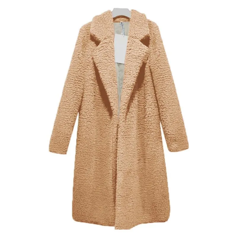 Women Plus Size Turn-down Collar Long Teddy Coat