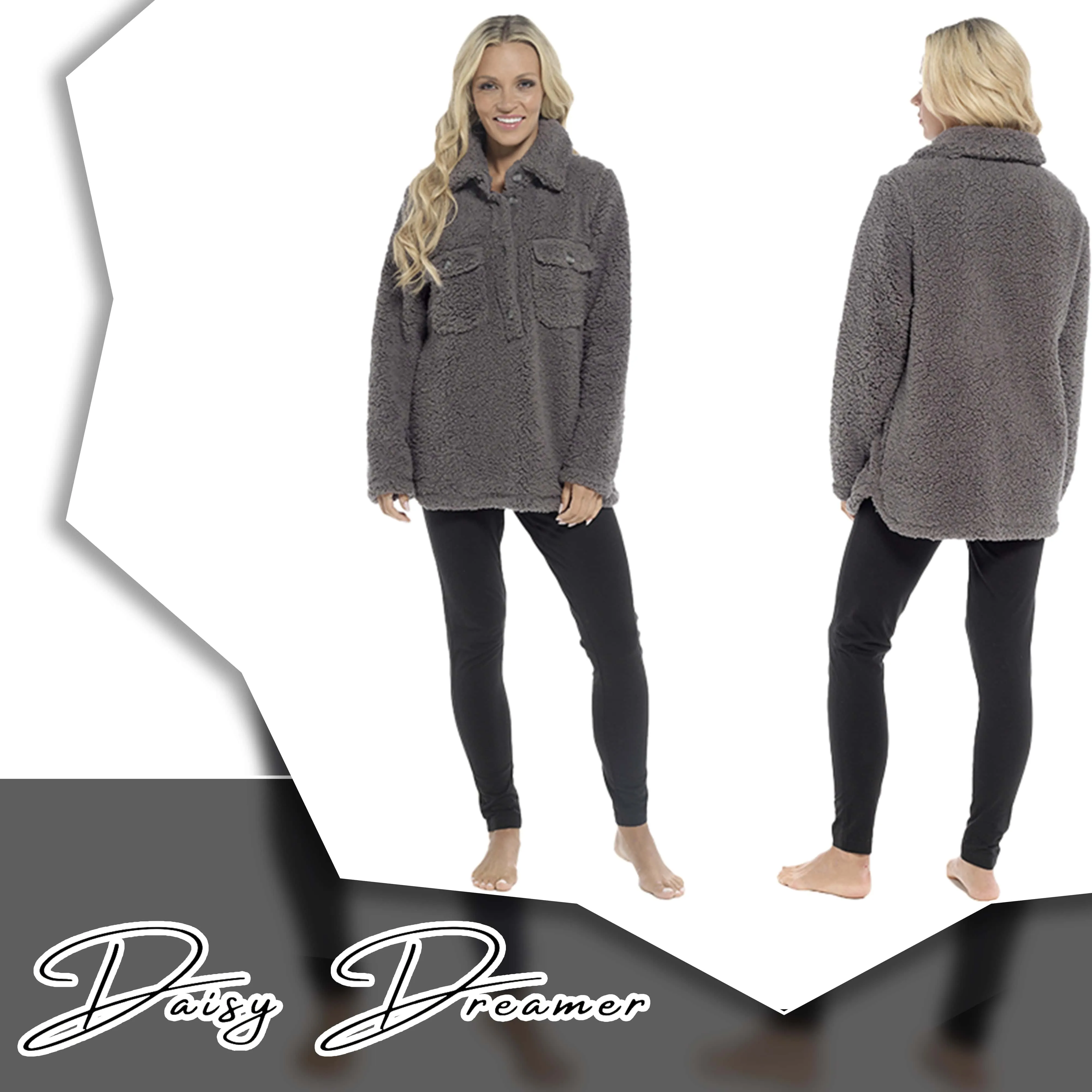 Women's Luxuriously Soft Sherpa Top and Leggings Lounge Set with Double Pockets Long Sleeve Lightweight Pajamas Ideal for Chilly Days by Daisy Dreamer