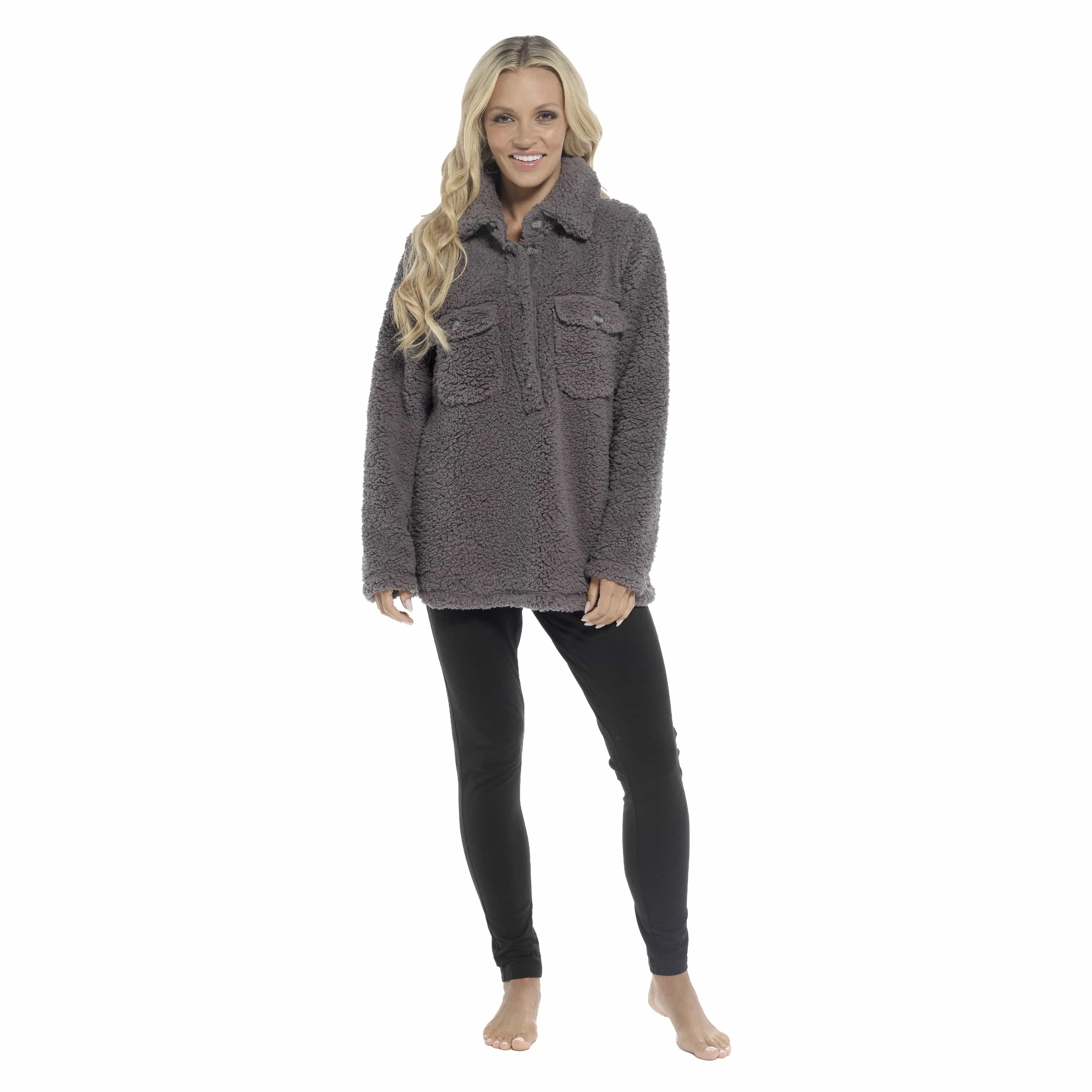 Women's Luxuriously Soft Sherpa Top and Leggings Lounge Set with Double Pockets Long Sleeve Lightweight Pajamas Ideal for Chilly Days by Daisy Dreamer