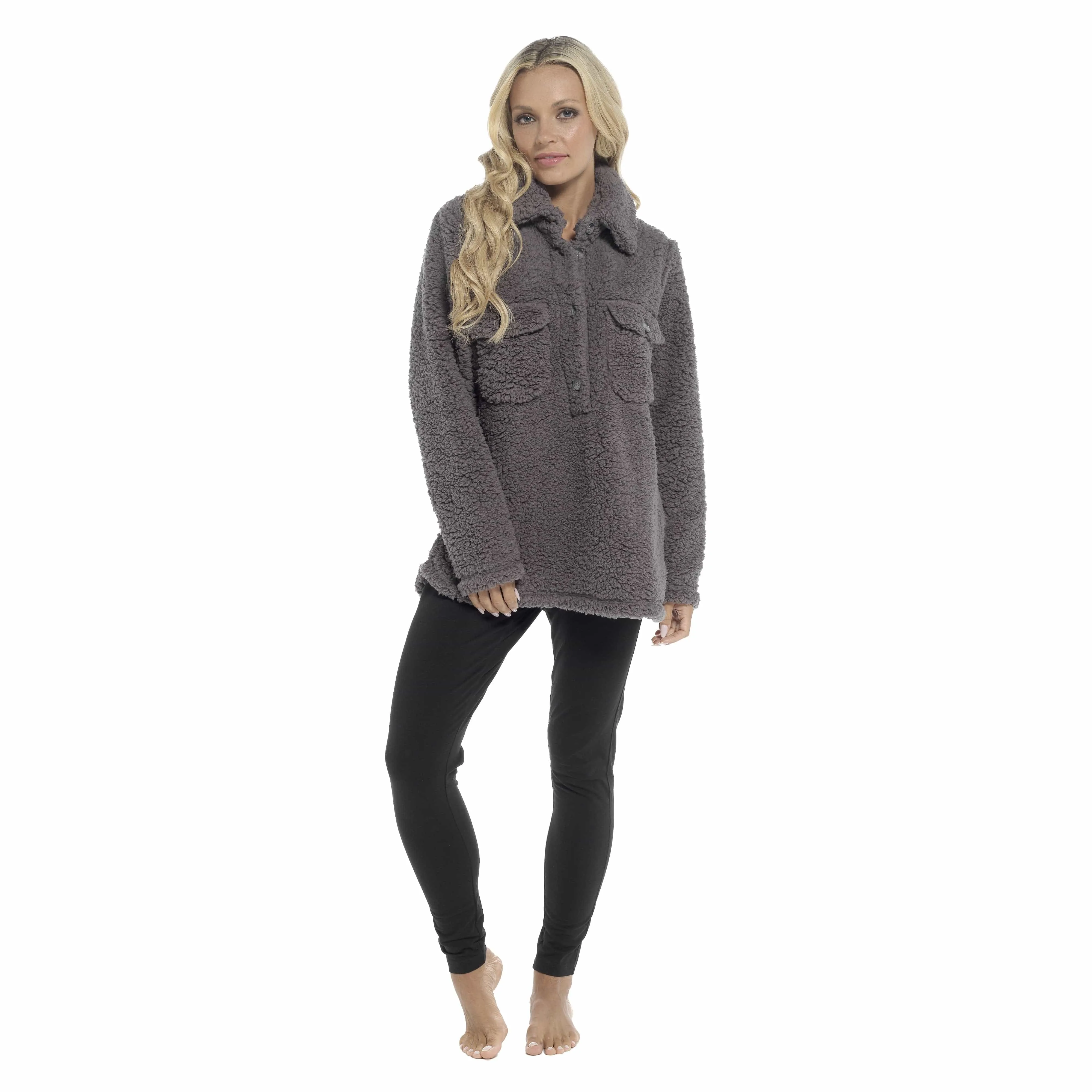 Women's Luxuriously Soft Sherpa Top and Leggings Lounge Set with Double Pockets Long Sleeve Lightweight Pajamas Ideal for Chilly Days by Daisy Dreamer