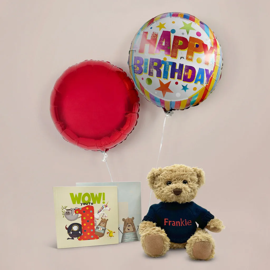 Wow You're 1! Bertie's Personalised First Birthday Balloon Gift Set