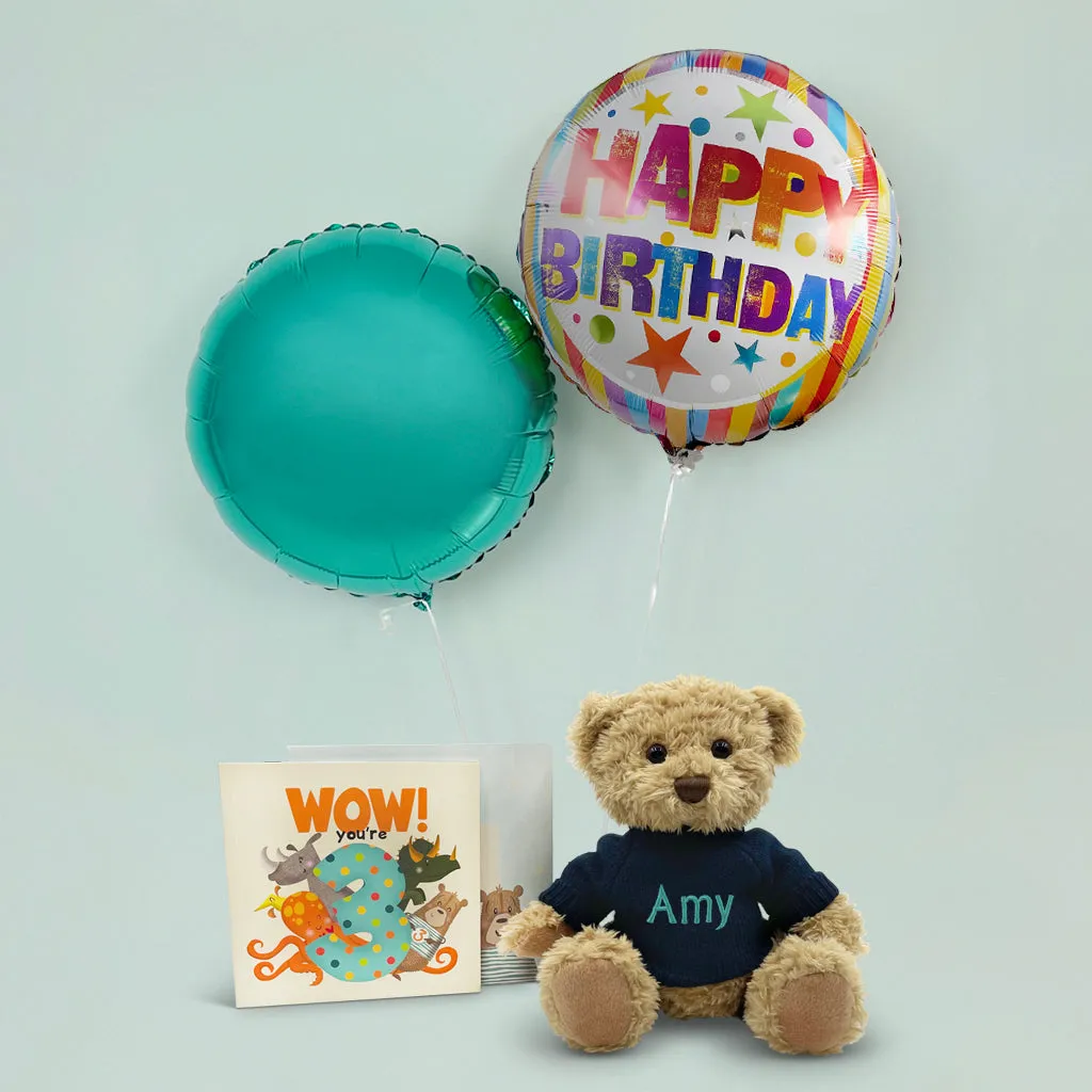 Wow You're 3! Personalised Bertie's Third Birthday Balloon Gift Set